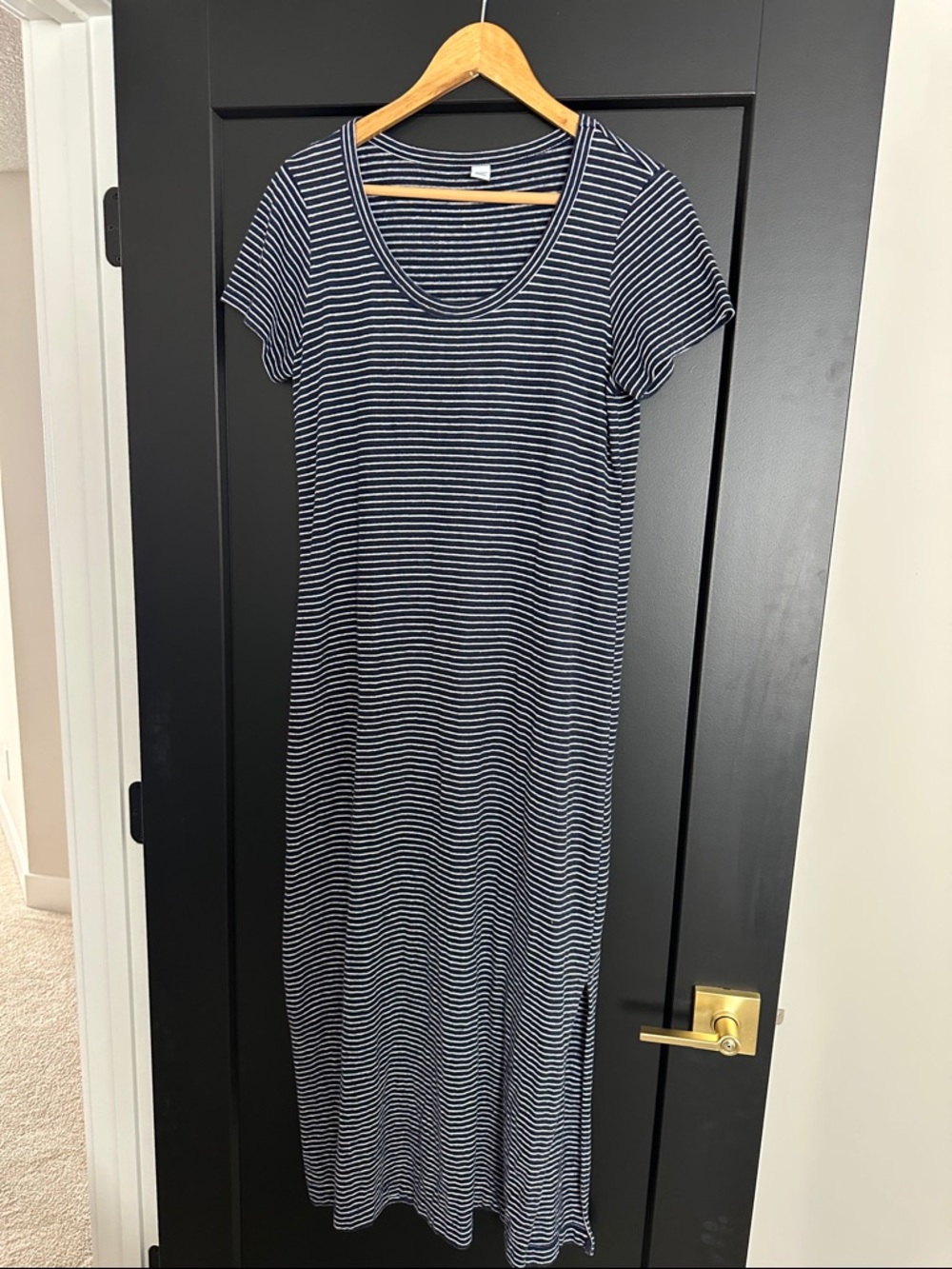 Old Navy Navy and White Striped Scoop Neck Maxi Dress